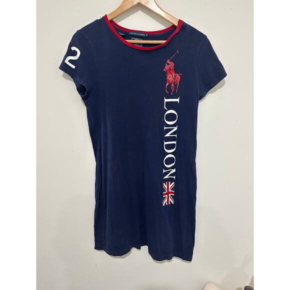 Lauren Ralph Lauren Crewneck Short Sleeve London Tee Shirt Dress Navy Red Size M - Picture 5 of 7